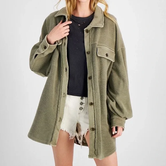 NWT Free People Ruby Shacket Shirt Jacket in Dirty Olive XS New with tags